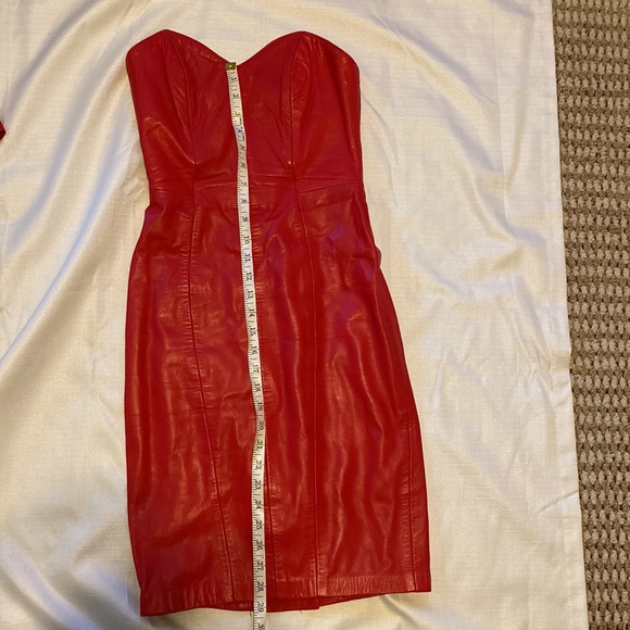 RARE Vintage 90s Michael Hoban North Beach Leather VixenRed Strapless Mini SMALL - Picture 3 of 7